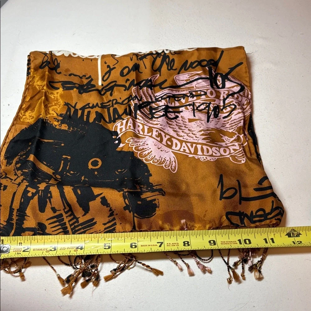 Harley Davidson Bronze and Black Silk Rolled Hem Scarf 20” x 12”